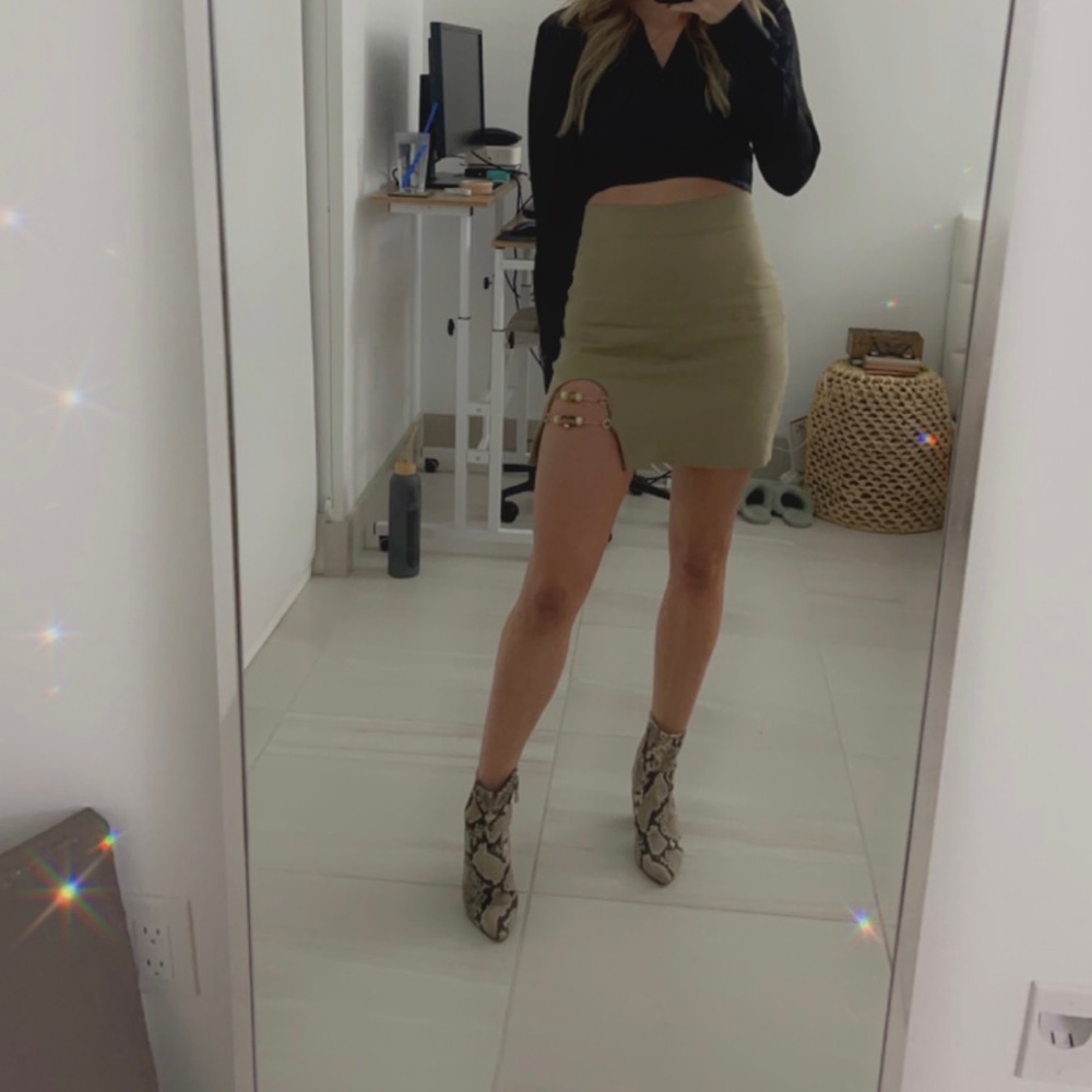Zara khaki beaded mini skirt